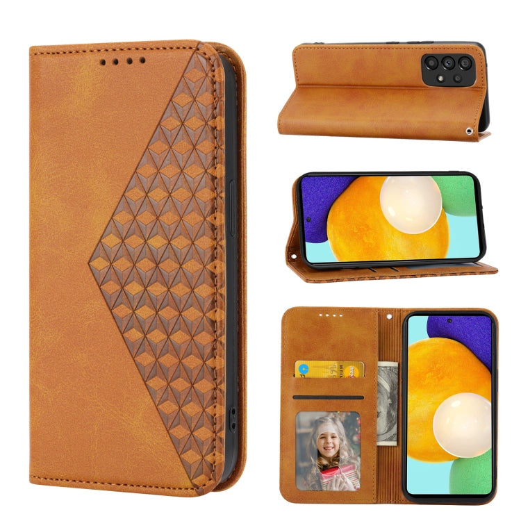 For Samsung Galaxy A53 5G Cubic Grid Calf Texture Magnetic Closure Leather Phone Case