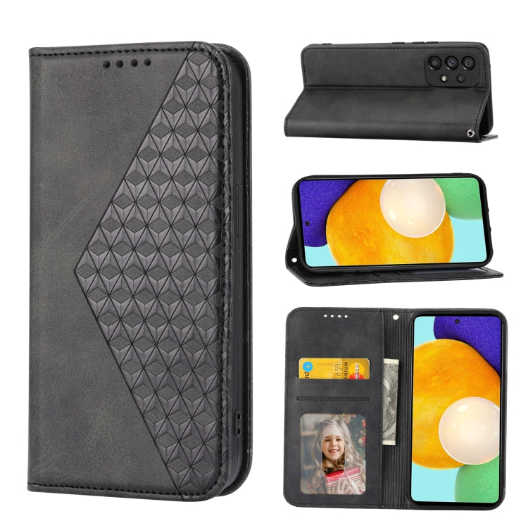For Samsung Galaxy A73 5G Cubic Grid Calf Texture Magnetic Closure Leather Phone Case