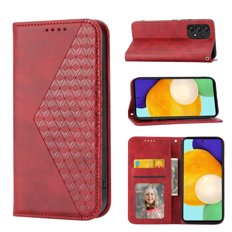 For Samsung Galaxy A73 5G Cubic Grid Calf Texture Magnetic Closure Leather Phone Case