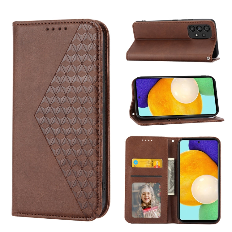 For Samsung Galaxy A73 5G Cubic Grid Calf Texture Magnetic Closure Leather Phone Case