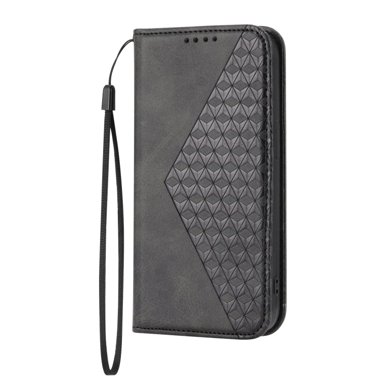 For iPhone 14 Cubic Grid Calf Texture Magnetic Closure Leather Phone Case