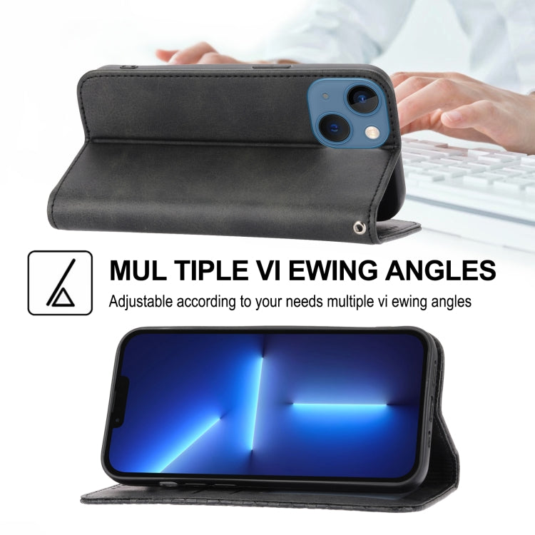 For iPhone 14 Cubic Grid Calf Texture Magnetic Closure Leather Phone Case