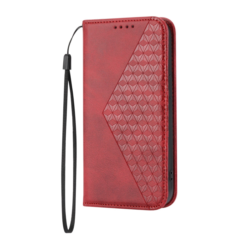 For iPhone 14 Cubic Grid Calf Texture Magnetic Closure Leather Phone Case