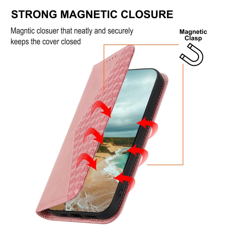 For iPhone 14 Cubic Grid Calf Texture Magnetic Closure Leather Phone Case