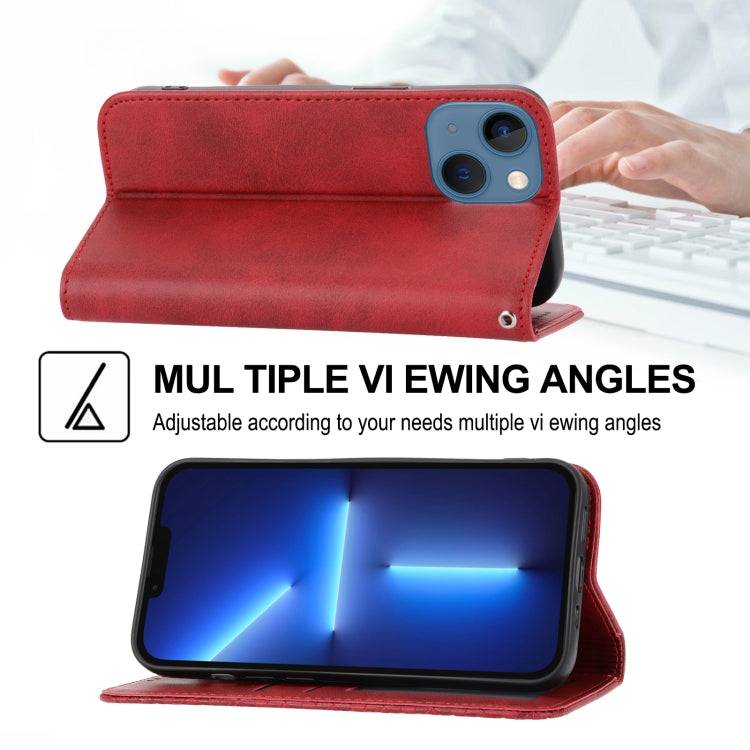 For iPhone 14 Plus Cubic Grid Calf Texture Magnetic Closure Leather Phone Case