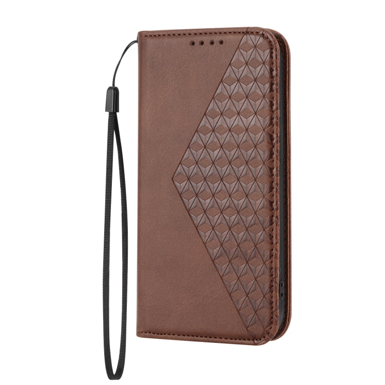 For iPhone 14 Plus Cubic Grid Calf Texture Magnetic Closure Leather Phone Case