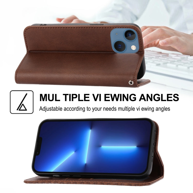 For iPhone 14 Plus Cubic Grid Calf Texture Magnetic Closure Leather Phone Case