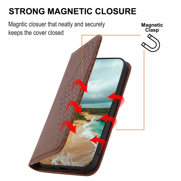 For iPhone 14 Plus Cubic Grid Calf Texture Magnetic Closure Leather Phone Case