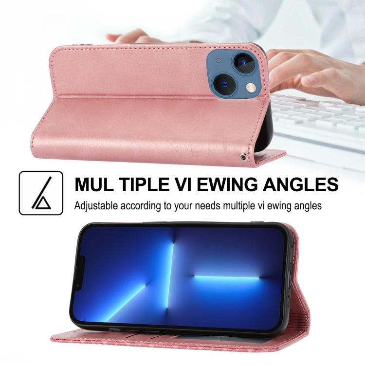 For iPhone 14 Plus Cubic Grid Calf Texture Magnetic Closure Leather Phone Case