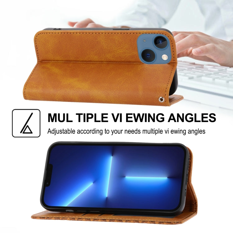 For iPhone 14 Plus Cubic Grid Calf Texture Magnetic Closure Leather Phone Case