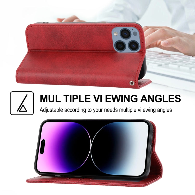 For iPhone 14 Pro Cubic Grid Calf Texture Magnetic Closure Leather Phone Case