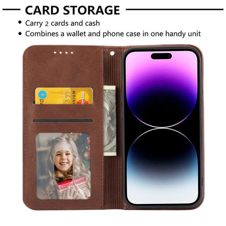 For iPhone 14 Pro Cubic Grid Calf Texture Magnetic Closure Leather Phone Case