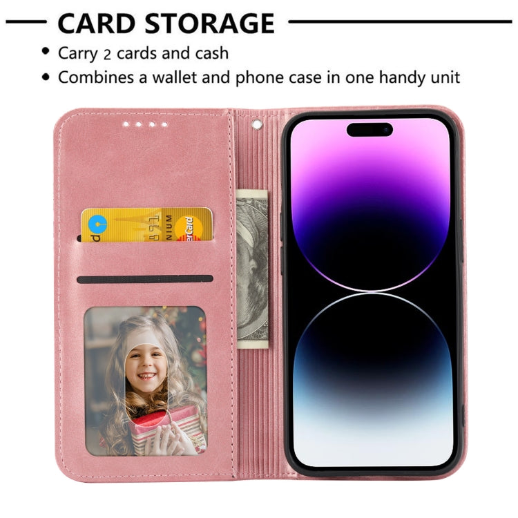 For iPhone 14 Pro Cubic Grid Calf Texture Magnetic Closure Leather Phone Case