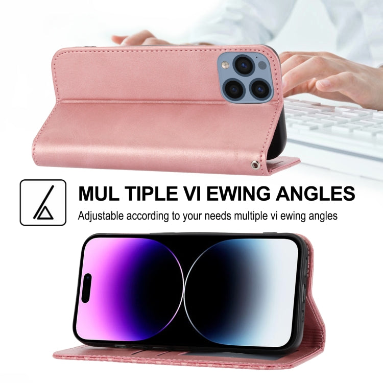 For iPhone 14 Pro Cubic Grid Calf Texture Magnetic Closure Leather Phone Case