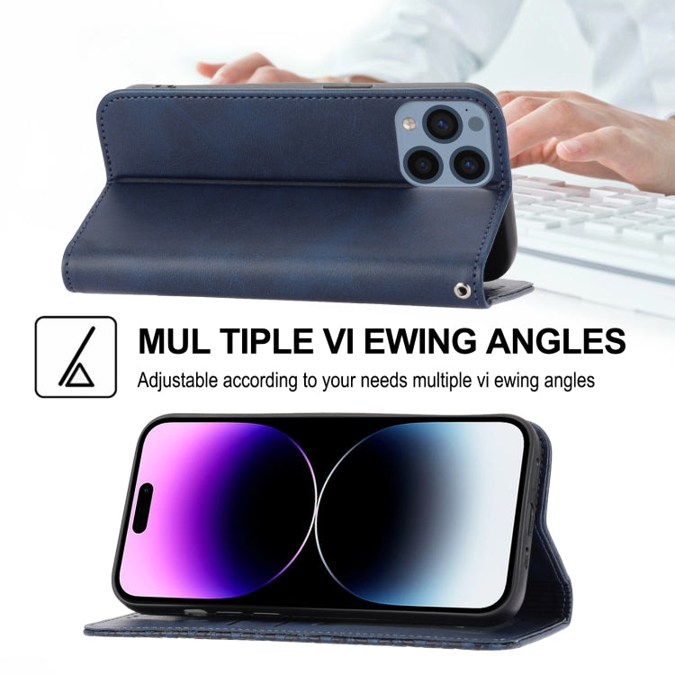 For iPhone 14 Pro Cubic Grid Calf Texture Magnetic Closure Leather Phone Case