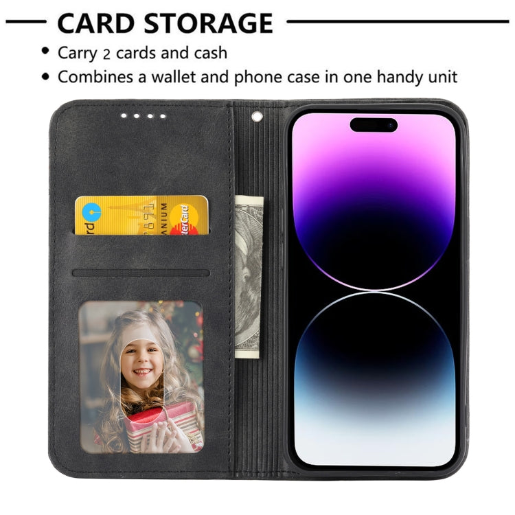 For iPhone 14 Pro Max Cubic Grid Calf Texture Magnetic Closure Leather Phone Case
