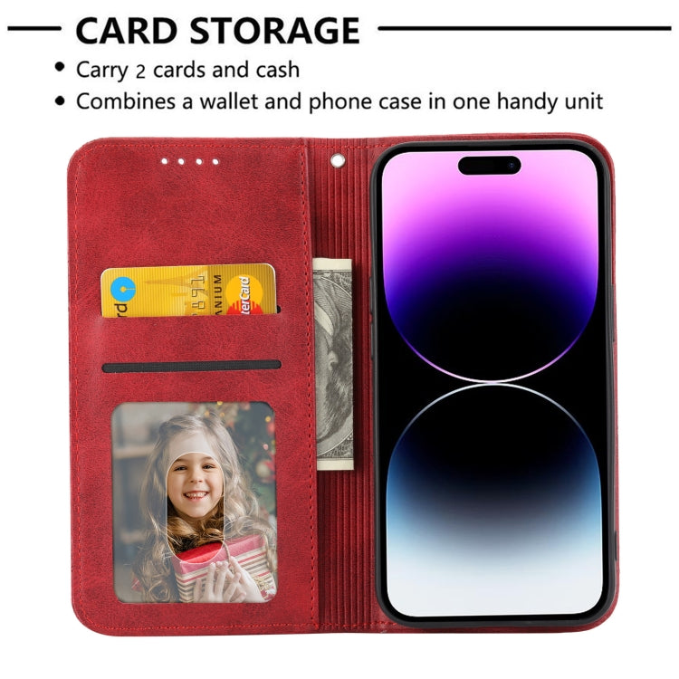 For iPhone 14 Pro Max Cubic Grid Calf Texture Magnetic Closure Leather Phone Case