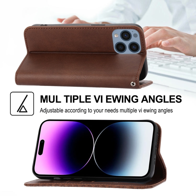 For iPhone 14 Pro Max Cubic Grid Calf Texture Magnetic Closure Leather Phone Case