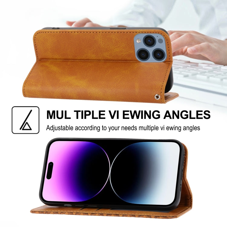 For iPhone 14 Pro Max Cubic Grid Calf Texture Magnetic Closure Leather Phone Case
