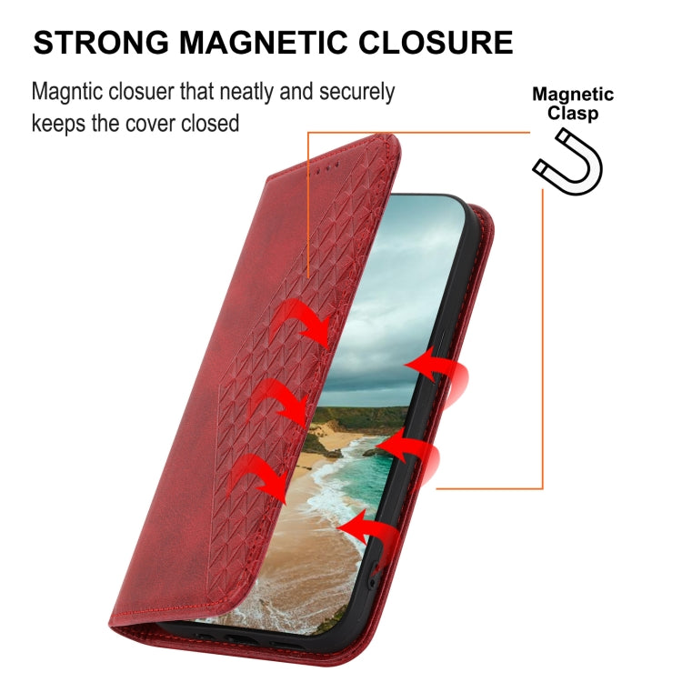 For iPhone 13 mini Cubic Grid Calf Texture Magnetic Closure Leather Phone Case
