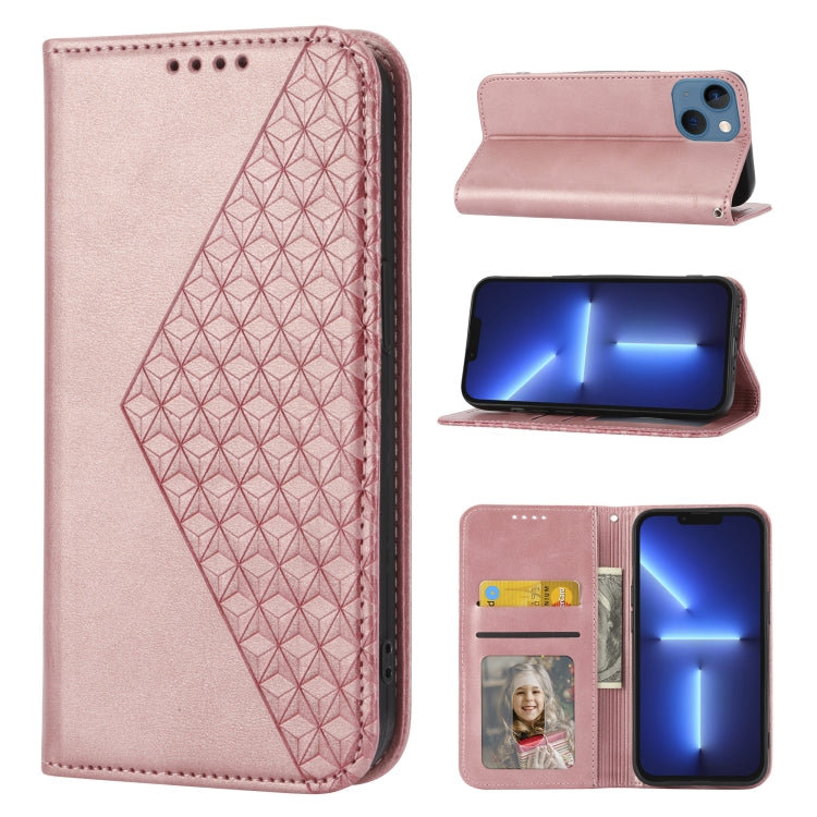 For iPhone 13 mini Cubic Grid Calf Texture Magnetic Closure Leather Phone Case