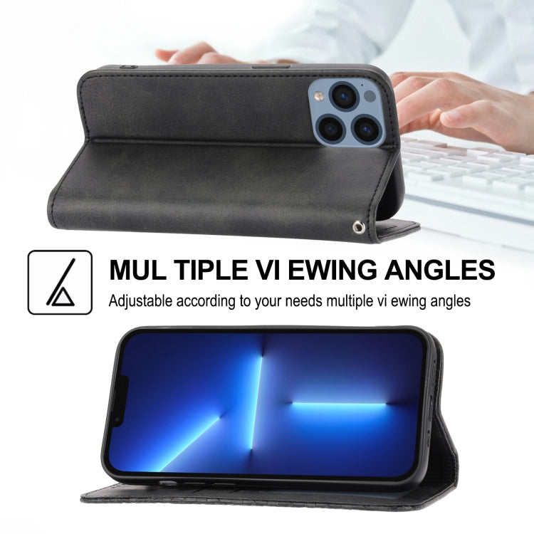 For iPhone 13 Pro Cubic Grid Calf Texture Magnetic Closure Leather Phone Case