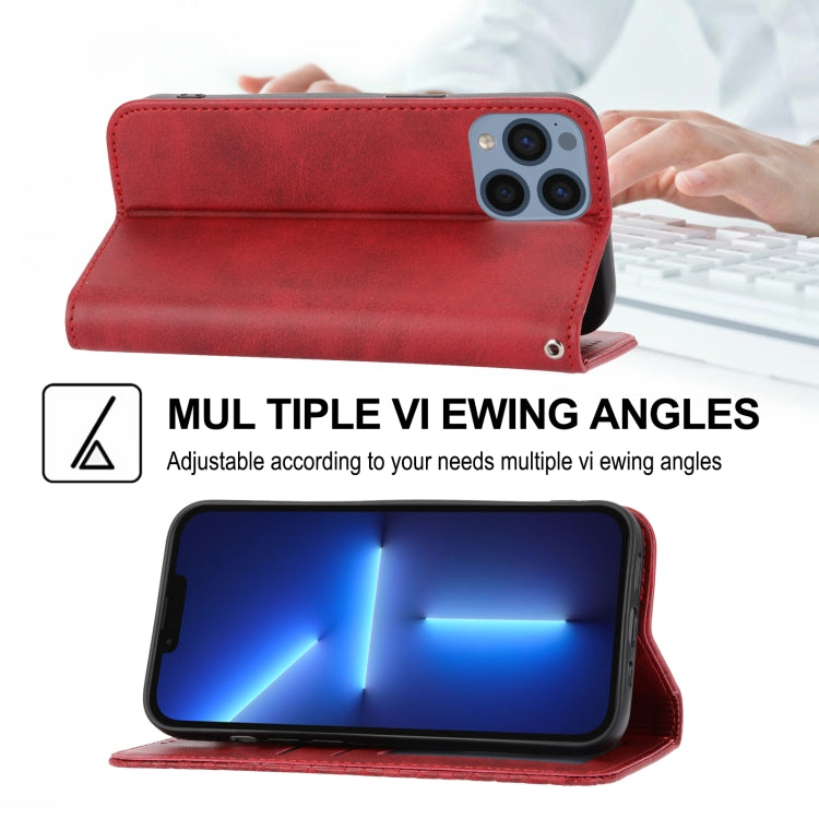 For iPhone 13 Pro Cubic Grid Calf Texture Magnetic Closure Leather Phone Case