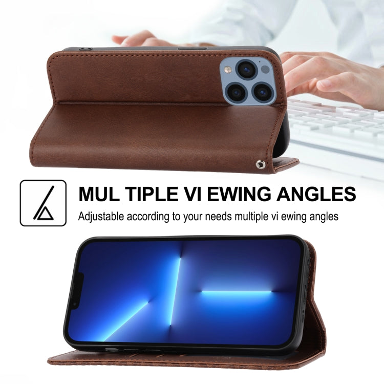For iPhone 13 Pro Cubic Grid Calf Texture Magnetic Closure Leather Phone Case