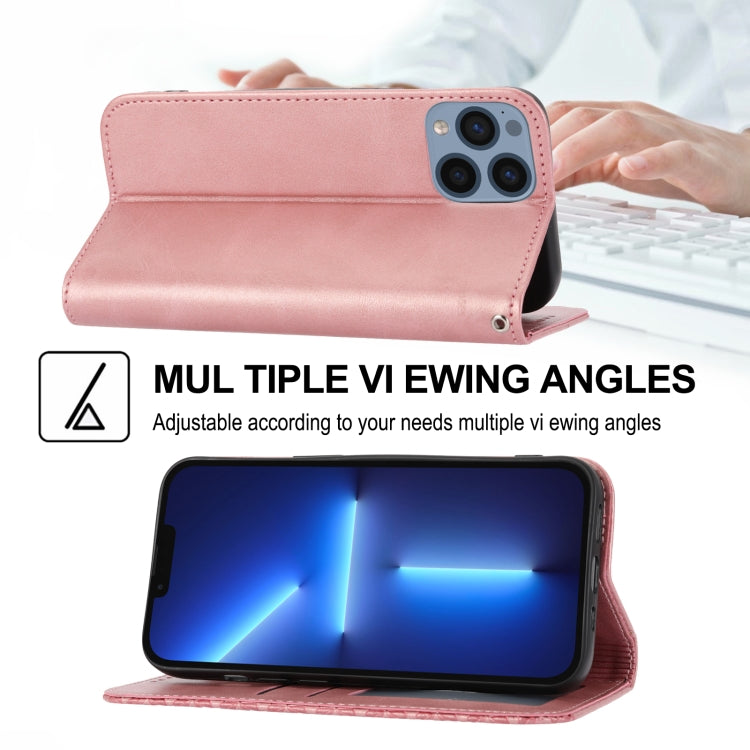 For iPhone 13 Pro Cubic Grid Calf Texture Magnetic Closure Leather Phone Case
