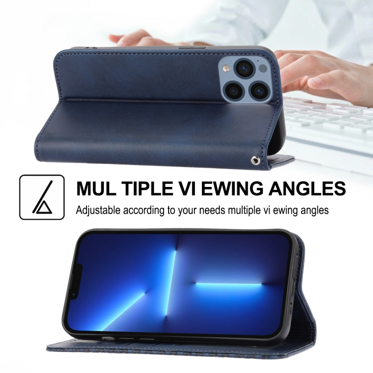 For iPhone 13 Pro Cubic Grid Calf Texture Magnetic Closure Leather Phone Case