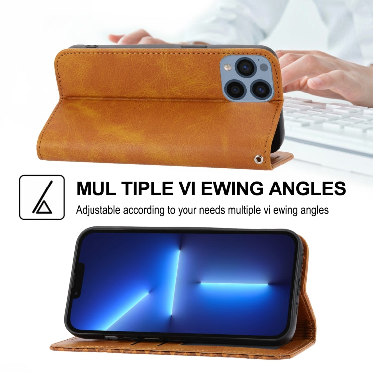 For iPhone 13 Pro Cubic Grid Calf Texture Magnetic Closure Leather Phone Case