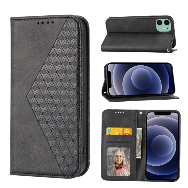 For iPhone 12 mini Cubic Grid Calf Texture Magnetic Closure Leather Phone Case