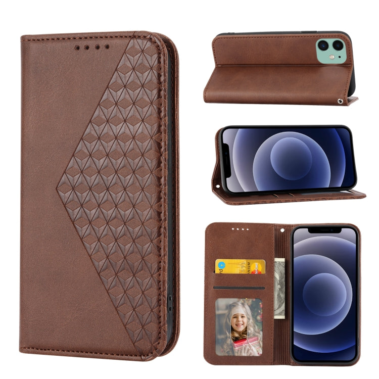 For iPhone 12 mini Cubic Grid Calf Texture Magnetic Closure Leather Phone Case