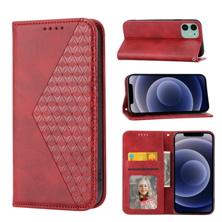 For iPhone 11 Cubic Grid Calf Texture Magnetic Closure Leather Phone Case