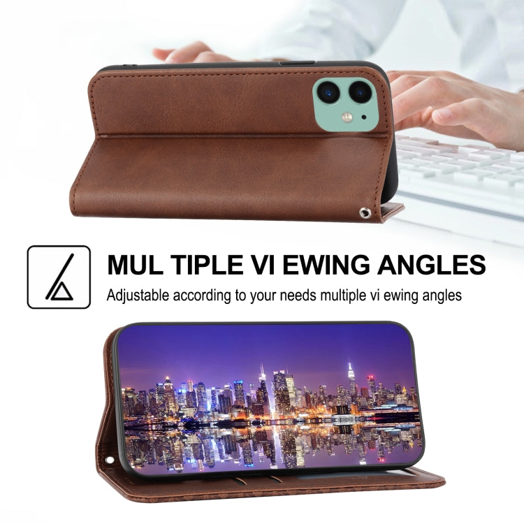 For iPhone 11 Cubic Grid Calf Texture Magnetic Closure Leather Phone Case