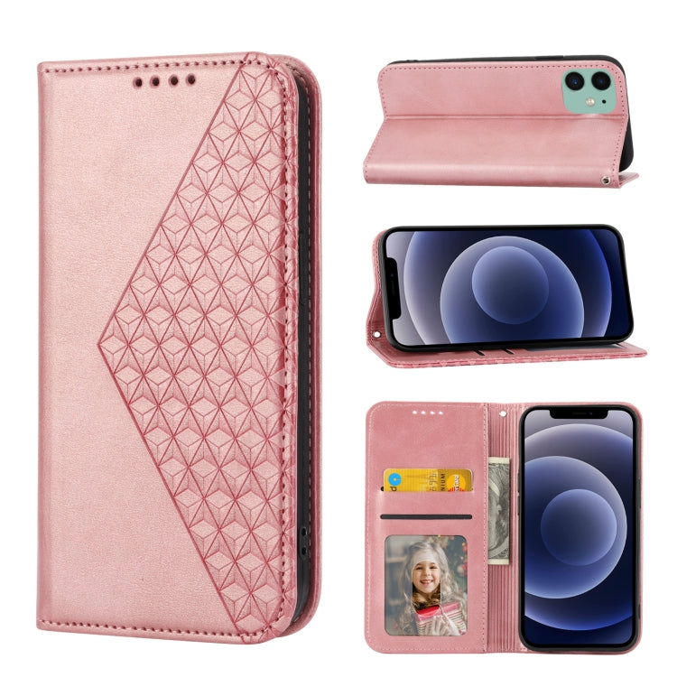 For iPhone 11 Cubic Grid Calf Texture Magnetic Closure Leather Phone Case