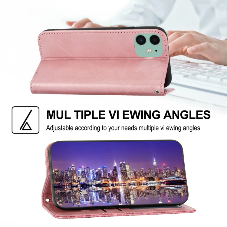 For iPhone 11 Cubic Grid Calf Texture Magnetic Closure Leather Phone Case