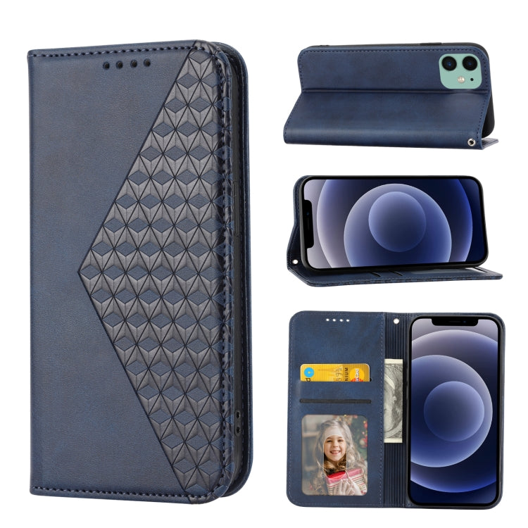 For iPhone 11 Cubic Grid Calf Texture Magnetic Closure Leather Phone Case
