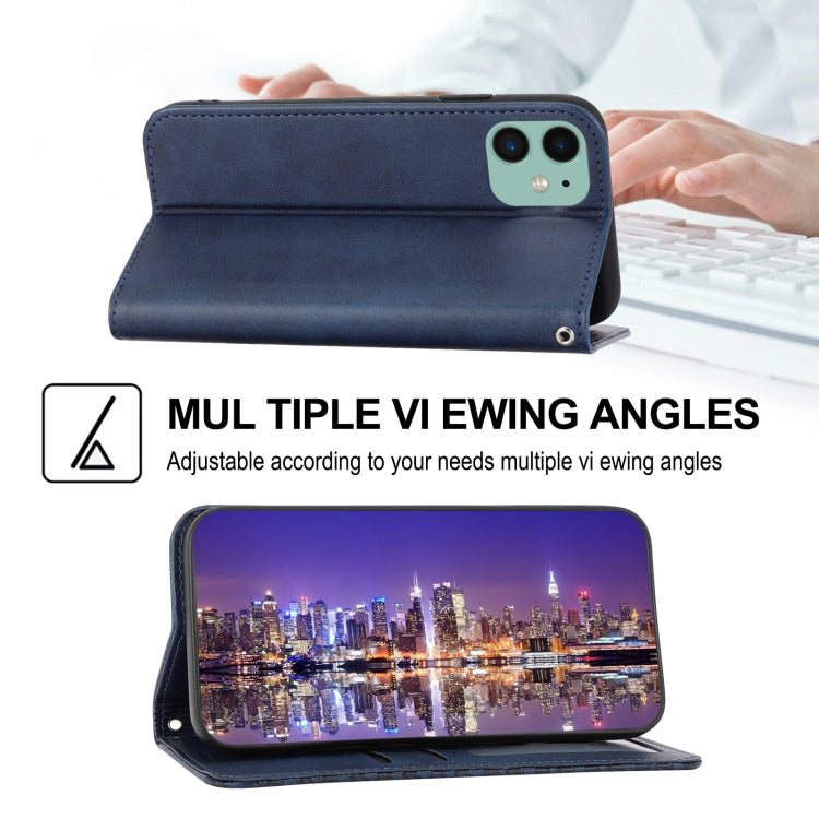 For iPhone 11 Cubic Grid Calf Texture Magnetic Closure Leather Phone Case