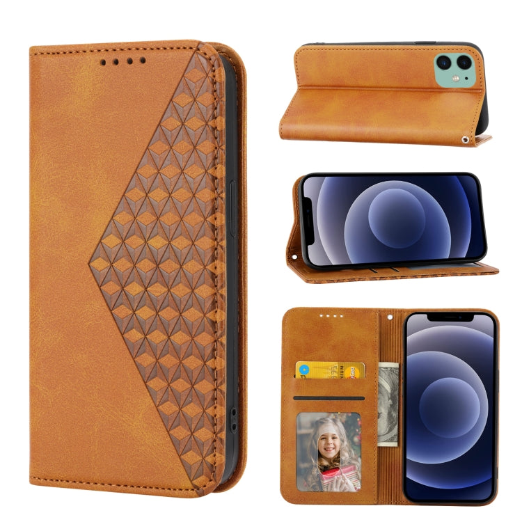 For iPhone 11 Cubic Grid Calf Texture Magnetic Closure Leather Phone Case