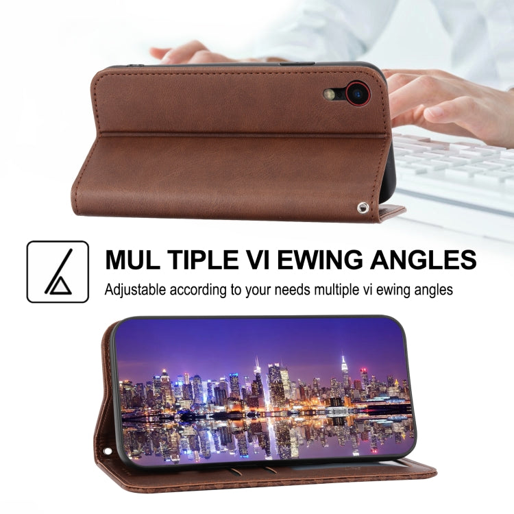 For iPhone XR Cubic Grid Calf Texture Magnetic Closure Leather Phone Case