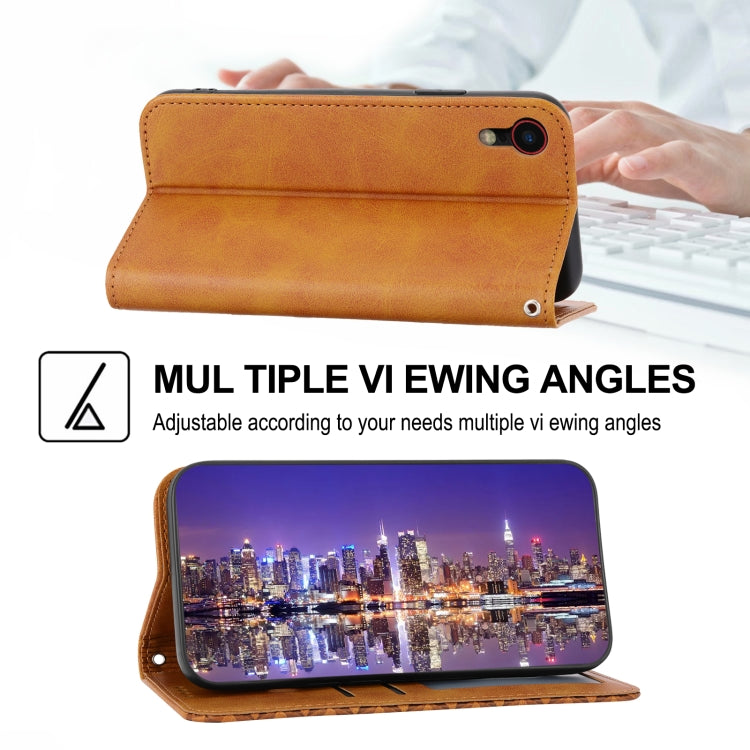 For iPhone XR Cubic Grid Calf Texture Magnetic Closure Leather Phone Case