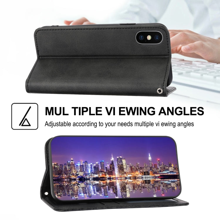 For iPhone XS Max Cubic Grid Calf Texture Magnetic Closure Leather Phone Case