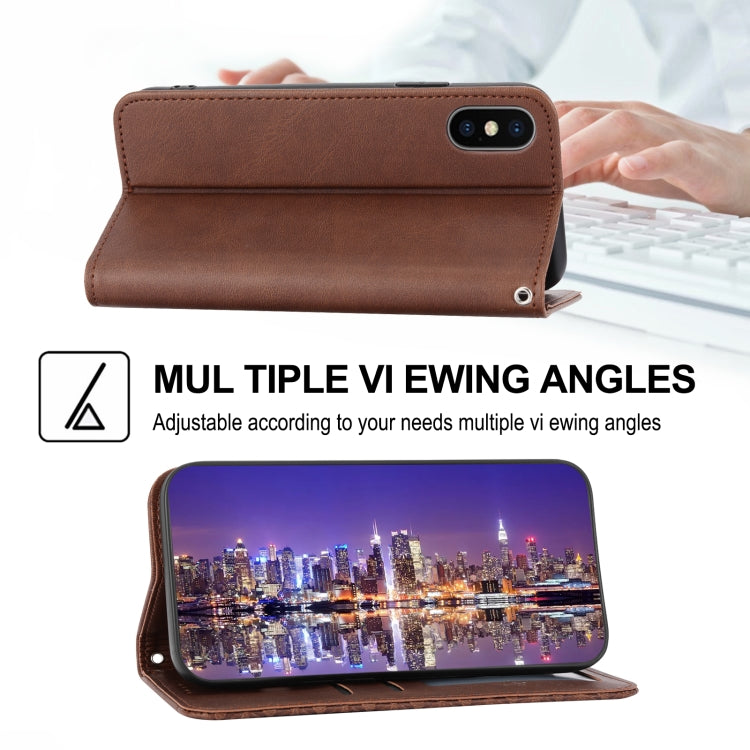 For iPhone XS Max Cubic Grid Calf Texture Magnetic Closure Leather Phone Case