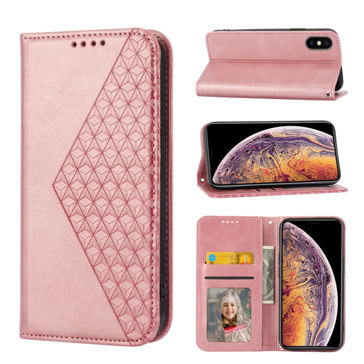 For iPhone XS Max Cubic Grid Calf Texture Magnetic Closure Leather Phone Case