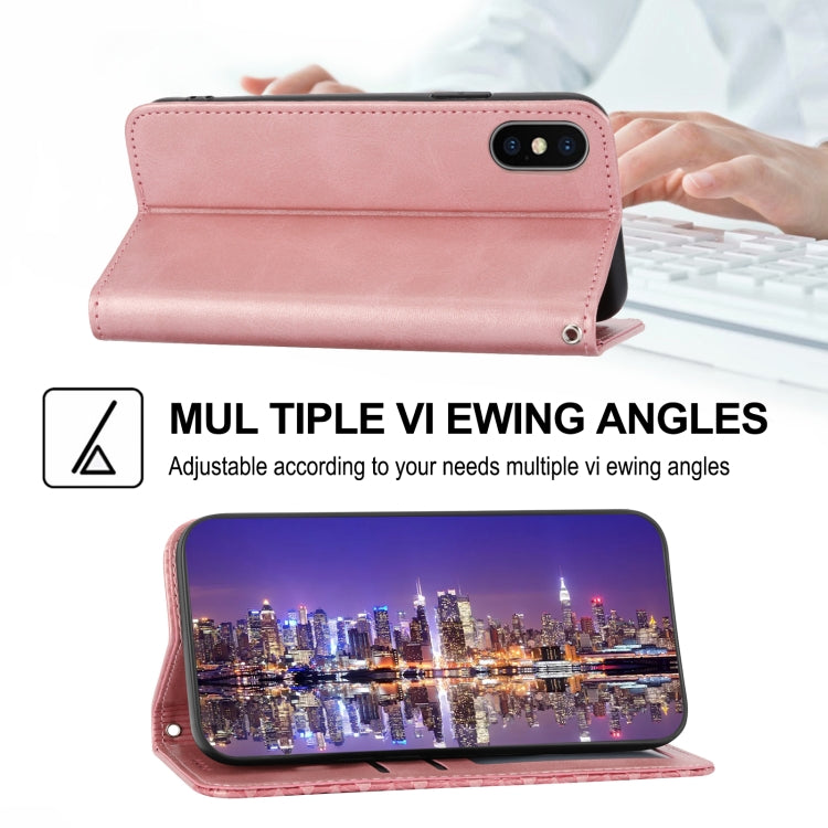 For iPhone XS Max Cubic Grid Calf Texture Magnetic Closure Leather Phone Case