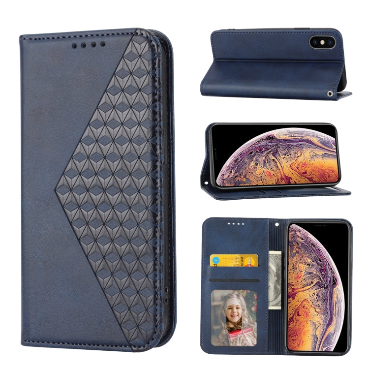 For iPhone XS Max Cubic Grid Calf Texture Magnetic Closure Leather Phone Case