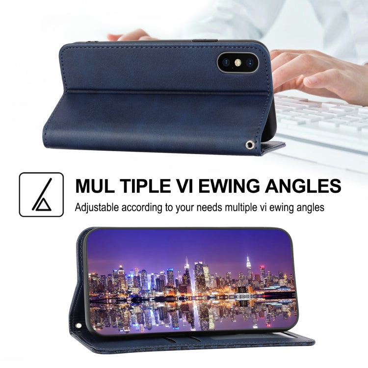 For iPhone XS Max Cubic Grid Calf Texture Magnetic Closure Leather Phone Case