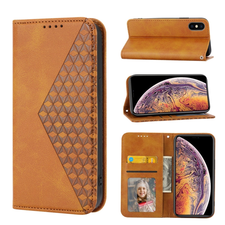 For iPhone XS Max Cubic Grid Calf Texture Magnetic Closure Leather Phone Case