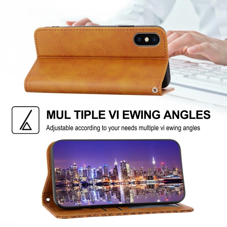 For iPhone XS Max Cubic Grid Calf Texture Magnetic Closure Leather Phone Case